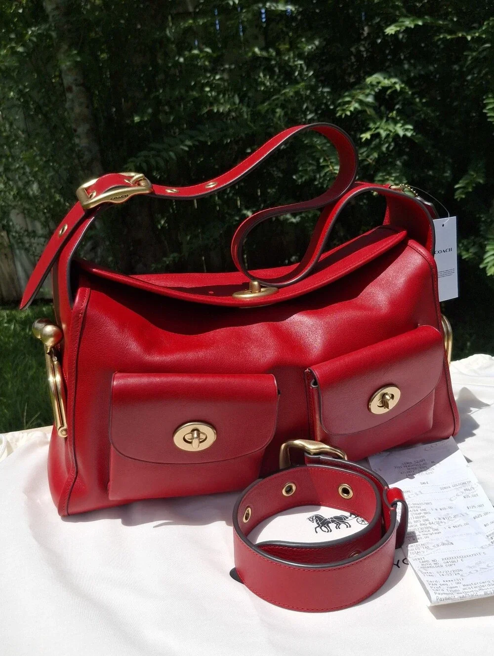 Coach Limited Re-Edition Scarlett Red Leather The Turnlock Haversack Bag #CDZ12